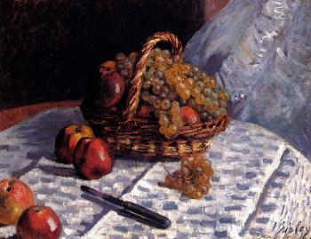 Alfred Sisley : Still Life, Apples And Grapes